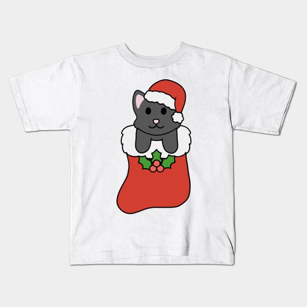 Christmas Black Cat Stocking Kids T-Shirt by BiscuitSnack